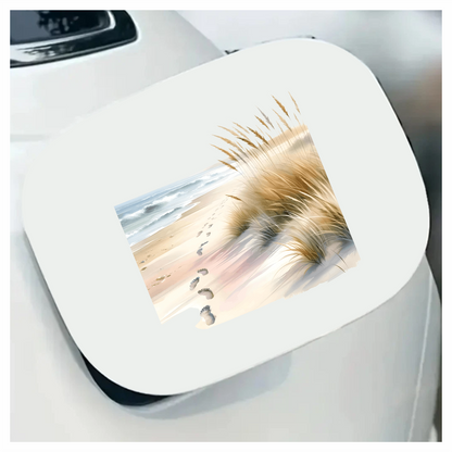 Beige Sand Footprints Along Ocean Waves Vinyl Sticker Decal