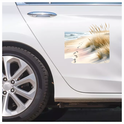 Beige Sand Footprints Along Ocean Waves Vinyl Sticker Decal