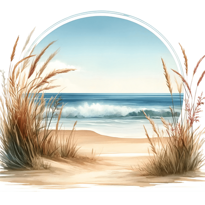 Beige Sand Dunes With Blue Ocean Vinyl Sticker Decal