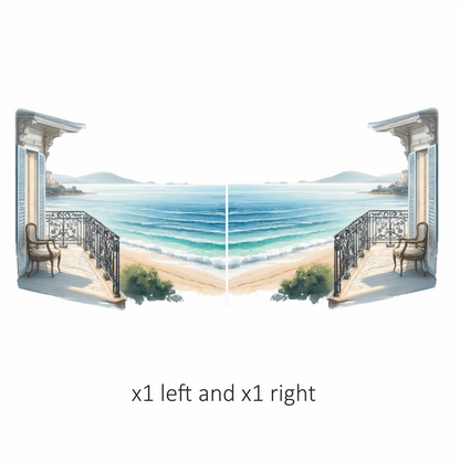 Beige Balcony Overlooking Blue Ocean Vinyl Sticker Decal