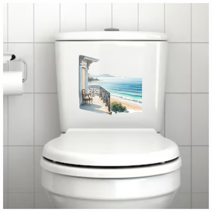 Beige Balcony Overlooking Blue Ocean Vinyl Sticker Decal