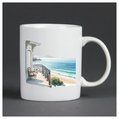 Beige Balcony Overlooking Blue Ocean Vinyl Sticker Decal
