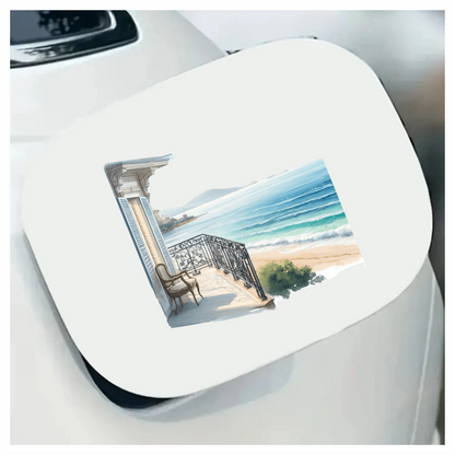 Beige Balcony Overlooking Blue Ocean Vinyl Sticker Decal