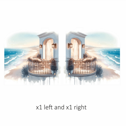 Beige Balcony Overlooking Blue Ocean Waves Vinyl Sticker Decal