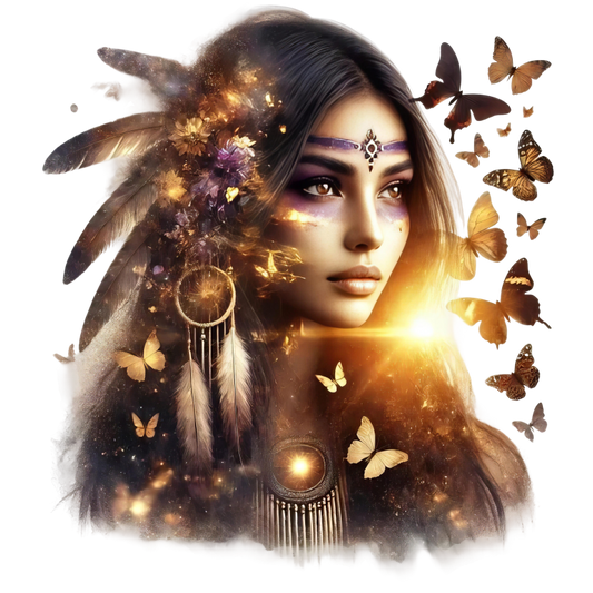 Golden Woman With Butterflies And Feathers Vinyl Sticker Decal