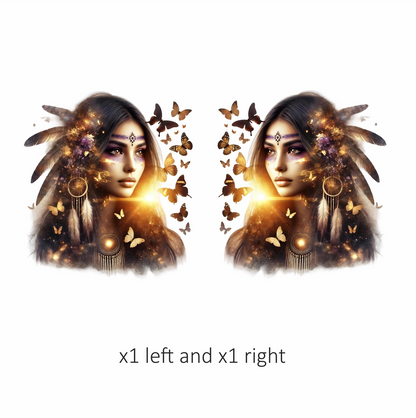 Golden Woman With Butterflies And Feathers Vinyl Sticker Decal