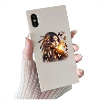 Golden Woman With Butterflies And Feathers Vinyl Sticker Decal