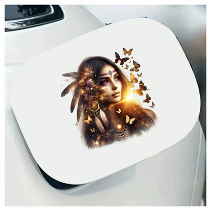 Golden Woman With Butterflies And Feathers Vinyl Sticker Decal