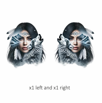 White Woman With Feathers And Wolf Vinyl Sticker Decal