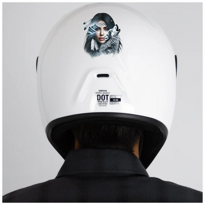 White Woman With Feathers And Wolf Vinyl Sticker Decal