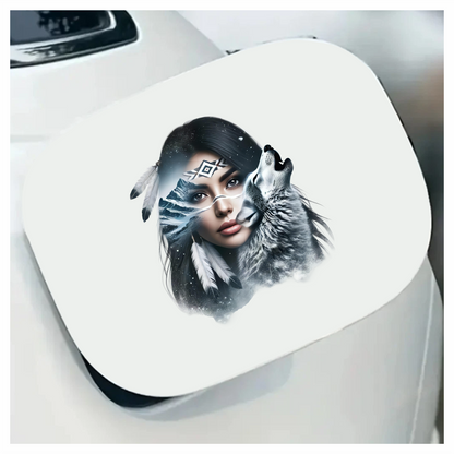 White Woman With Feathers And Wolf Vinyl Sticker Decal