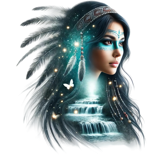 Blue Woman With Feathers And Waterfall Vinyl Sticker Decal