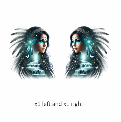Blue Woman With Feathers And Waterfall Vinyl Sticker Decal