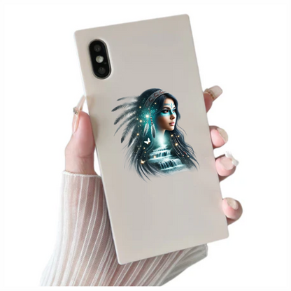 Blue Woman With Feathers And Waterfall Vinyl Sticker Decal
