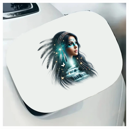 Blue Woman With Feathers And Waterfall Vinyl Sticker Decal
