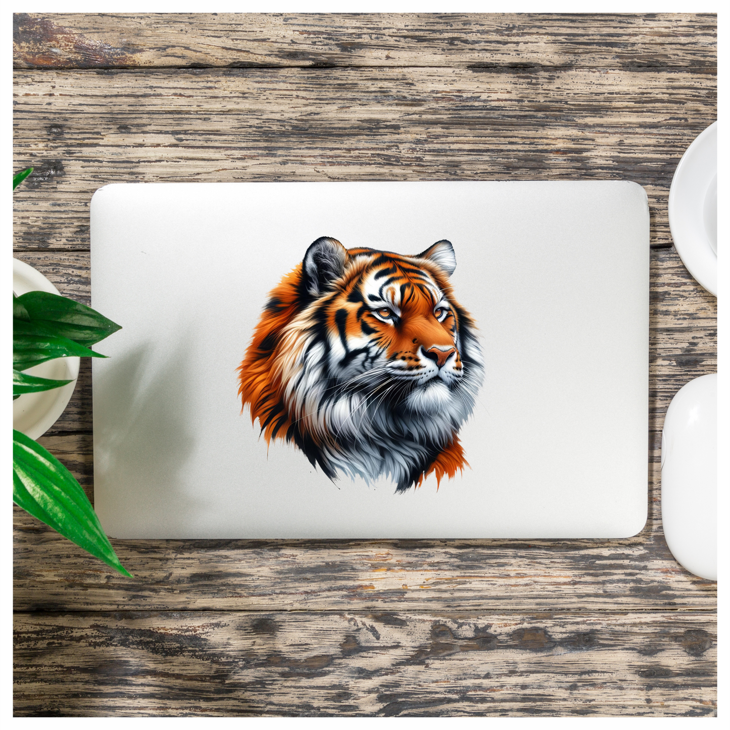 Orange Tiger With White Black Stripes Vinyl Sticker Decal