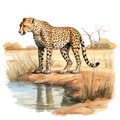 Brown Cheetah Standing Near Water Reflection Vinyl Sticker Decal