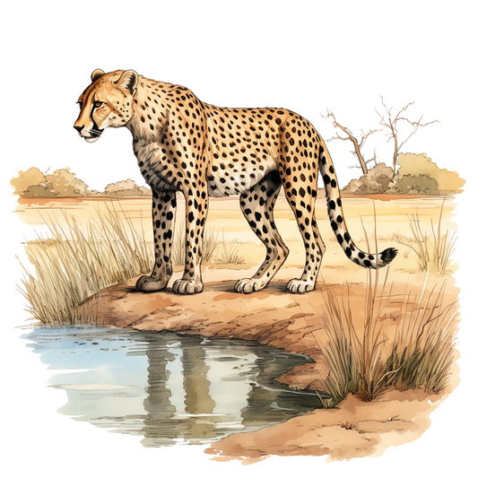 Brown Cheetah Standing Near Water Reflection Vinyl Sticker Decal