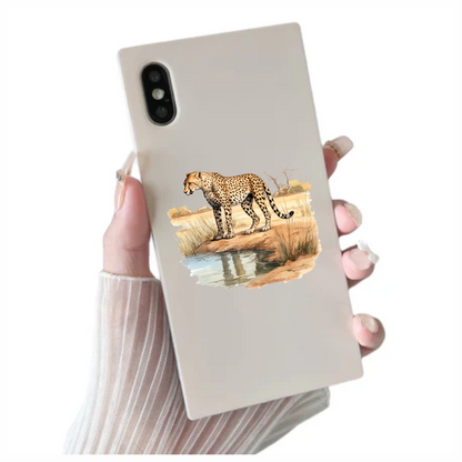 Brown Cheetah Standing Near Water Reflection Vinyl Sticker Decal