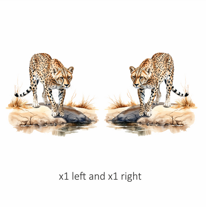 Brown Cheetah Walking On Rock Reflection Vinyl Sticker Decal