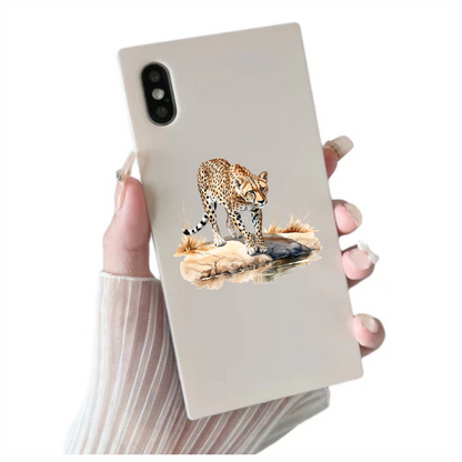 Brown Cheetah Walking On Rock Reflection Vinyl Sticker Decal