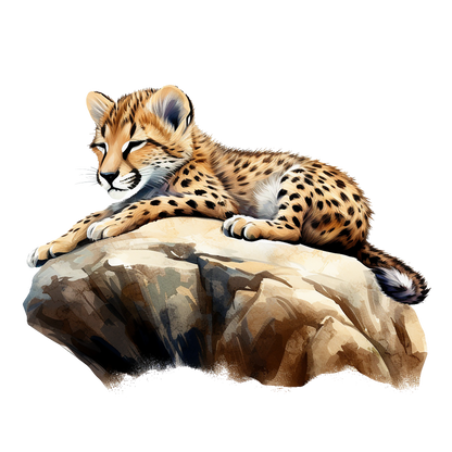 Brown Cheetah Cub Sleeping On Rock Vinyl Sticker Decal