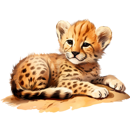 Brown Cheetah Cub Resting On Ground Vinyl Sticker Decal