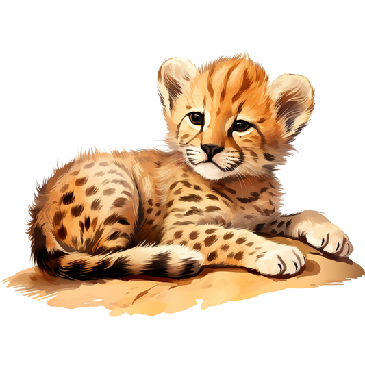 Brown Cheetah Cub Resting On Ground Vinyl Sticker Decal