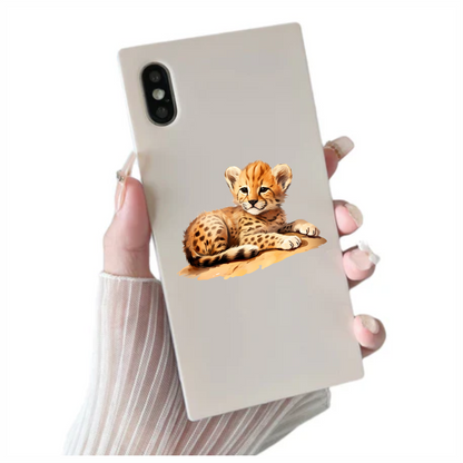 Brown Cheetah Cub Resting On Ground Vinyl Sticker Decal