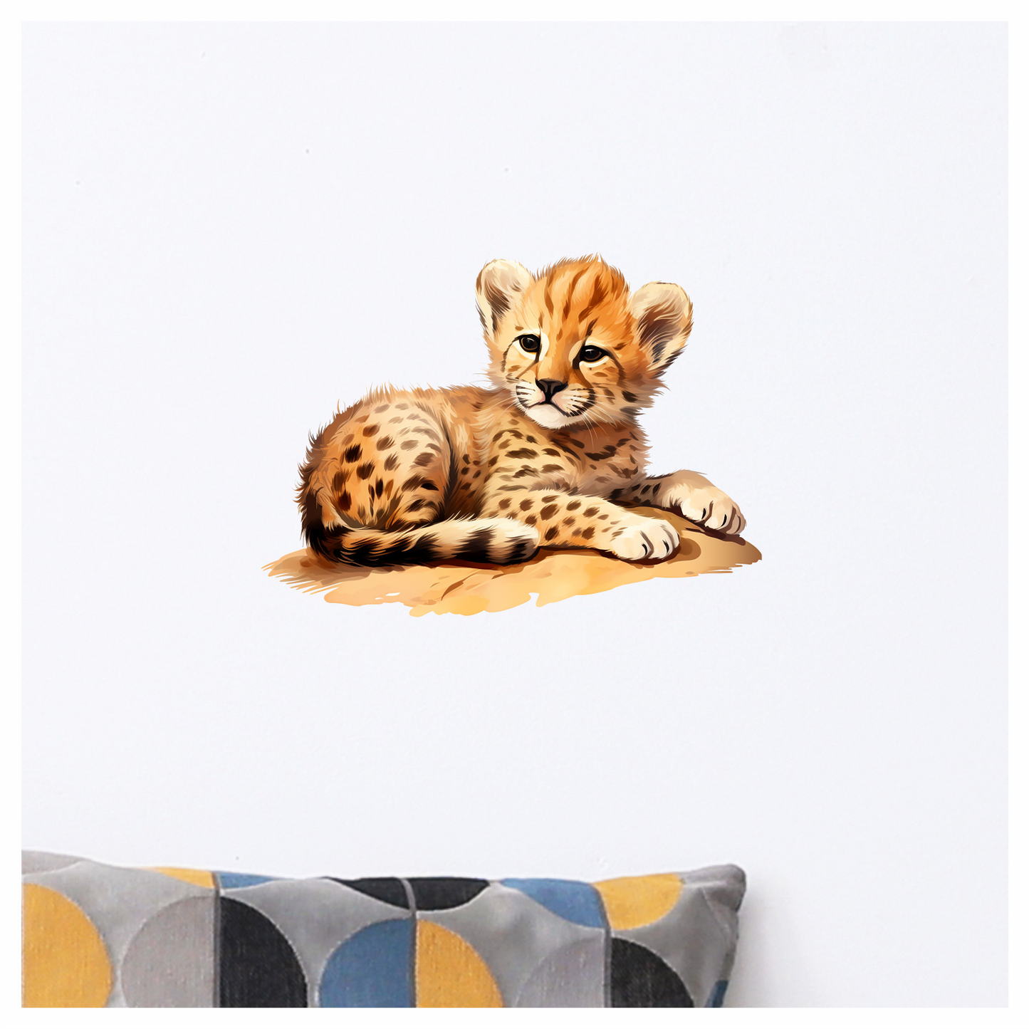Brown Cheetah Cub Resting On Ground Vinyl Sticker Decal