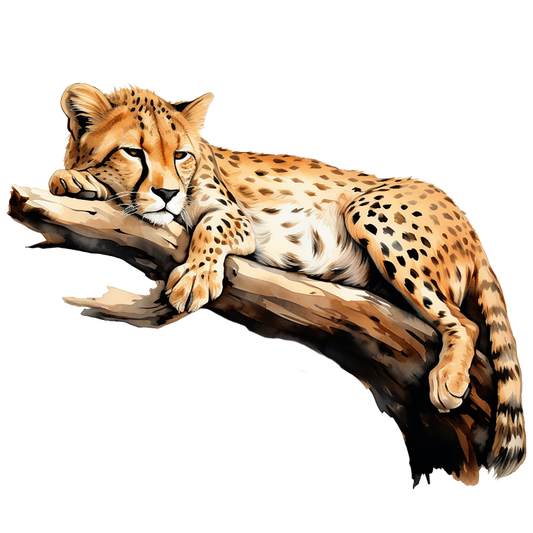 Brown Cheetah Resting On Tree Branch Vinyl Sticker Decal