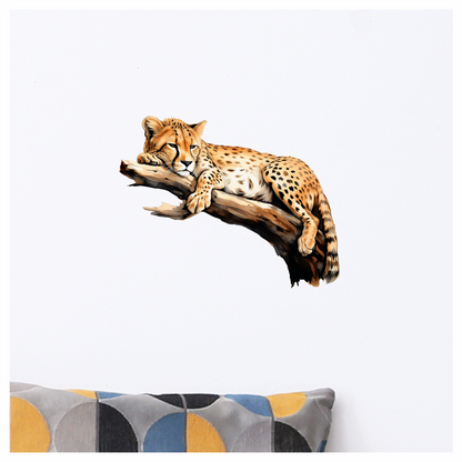Brown Cheetah Resting On Tree Branch Vinyl Sticker Decal