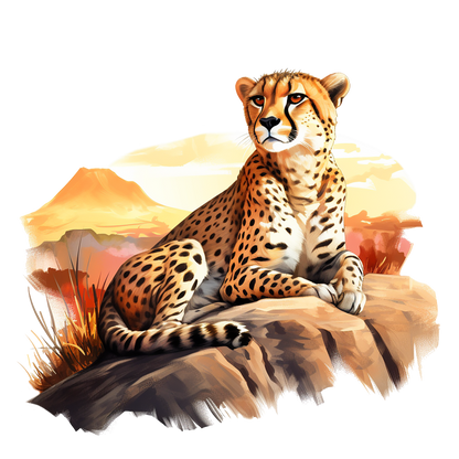 Brown Cheetah Sitting On Rock Sunset Vinyl Sticker Decal