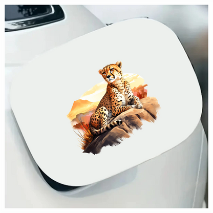 Brown Cheetah Sitting On Rock Sunset Vinyl Sticker Decal
