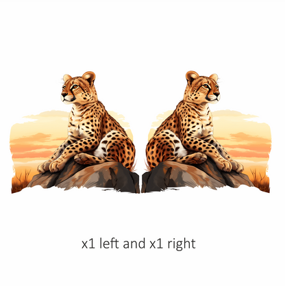 Brown Cheetah Sitting On Rock Sunset Vinyl Sticker Decal