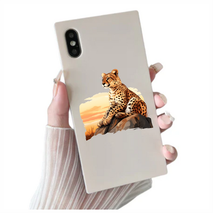 Brown Cheetah Sitting On Rock Sunset Vinyl Sticker Decal