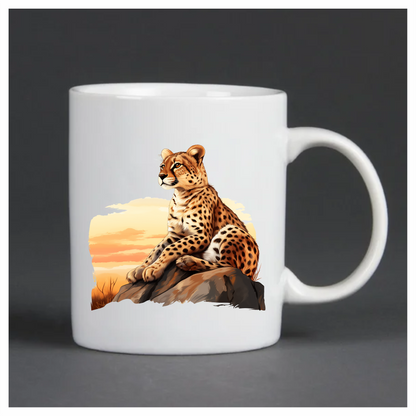 Brown Cheetah Sitting On Rock Sunset Vinyl Sticker Decal
