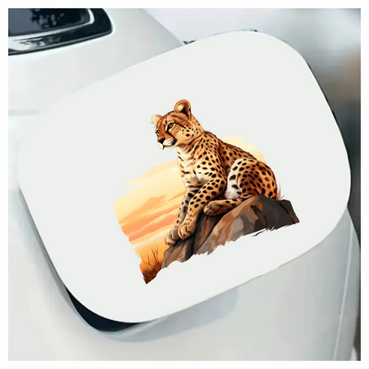 Brown Cheetah Sitting On Rock Sunset Vinyl Sticker Decal