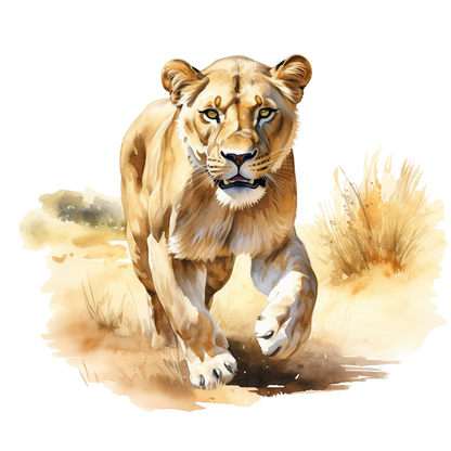 Brown Lioness Running On Dry Grass Vinyl Sticker Decal
