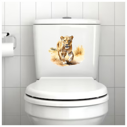 Brown Lioness Running On Dry Grass Vinyl Sticker Decal