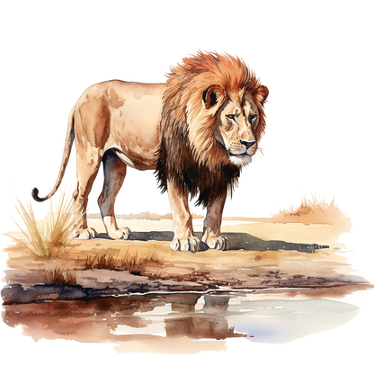 Brown Lion Standing Near Water Edge Vinyl Sticker Decal