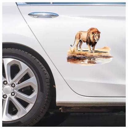 Brown Lion Standing Near Water Edge Vinyl Sticker Decal