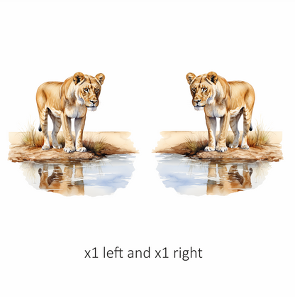 Brown Lioness Standing Beside Water Reflection Vinyl Sticker Decal