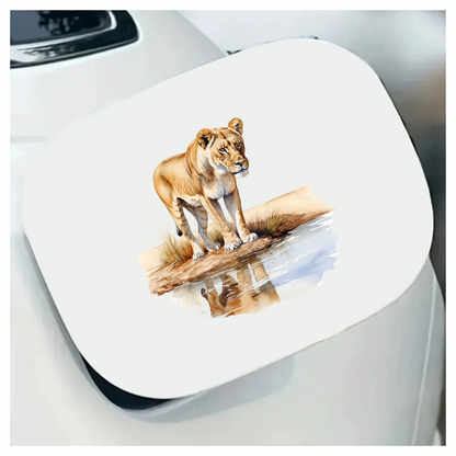 Brown Lioness Standing Beside Water Reflection Vinyl Sticker Decal