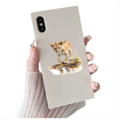 Brown Lion Cub Standing Near Water Vinyl Sticker Decal