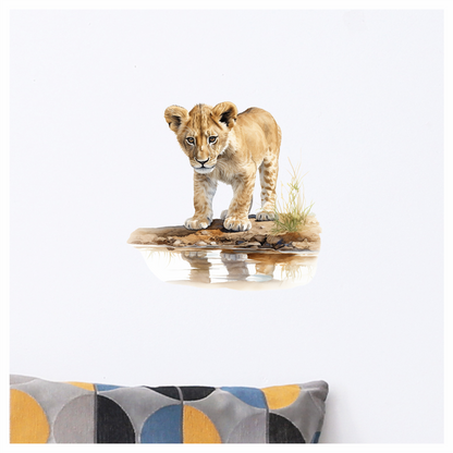 Brown Lion Cub Standing Near Water Vinyl Sticker Decal