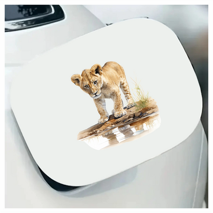 Brown Lion Cub Standing Near Water Vinyl Sticker Decal