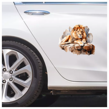Golden Lion Resting On Rocky Ledge Vinyl Sticker Decal