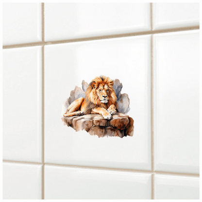 Golden Lion Resting On Rocky Ledge Vinyl Sticker Decal