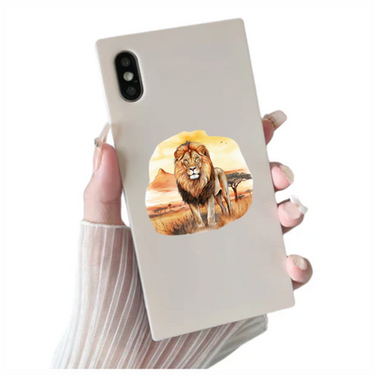Golden Lion Standing In African Savannah Vinyl Sticker Decal